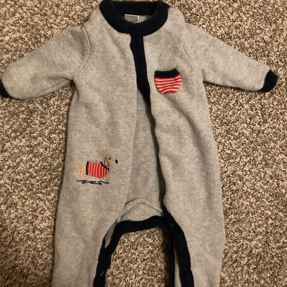 Charming Gray Kids Footie with Striped Pocket